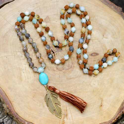 Mala met amazoniet en rudraksha's - Afbeelding 3