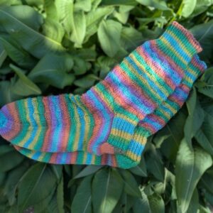 roze geel groen gestreepte sokken maat 35-36